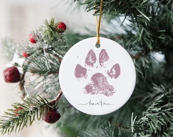 Custom Paw Print Pet Portrait Christmas Ornament Ink Mold Personalized Holiday tree Ceramic From Photo sentimental Cat Loss Memorial Gift