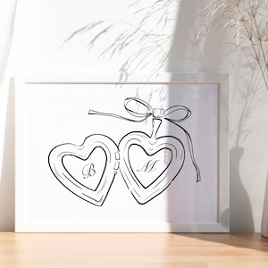 Custom Initials Locket Wall Line Art, Couple Anniversary, Personalized ...