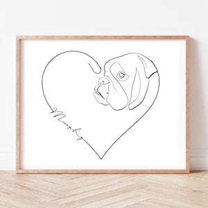 Custom Heart Line Art Pet Portrait Memorial Pet Loss Gift Simpatía personalizada Simplistic Dog Tattoo idea Minimalista Decoración dibujo foto