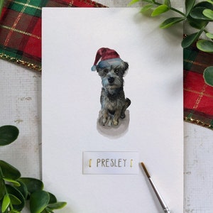 Custom Mirco Santa Hat Watercolor Pet Portrait, Hand painted, miniature, Holiday, sympathy, pet loss gift, Painting, dog, cat, Christmas