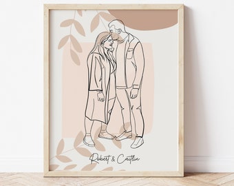Custom couples Portrait line drawing,line art, gift for boyfriend, for girlfriend, Valentines day, him, her,anniversary, sentimental,digital