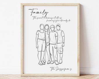 Minimalistic Custom line art portrait, Mothers Day gift, Family, Custom, From Daughter, From Son, Personalized, Line Art, Sentimental