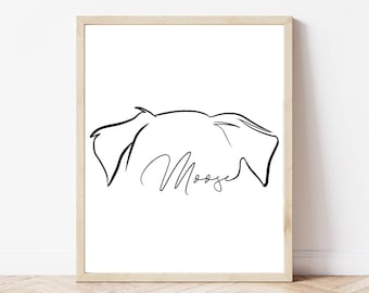 Custom Line Art Pet Ears Portrait, Minimalistic pet portrait, Line Drawing, Pet Loss gift, Memorial gift, Modern, Dog, Cat, Mothers Day Gift
