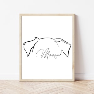 Custom Line Art Pet Ears Portrait, Minimalistic pet portrait, Line Drawing, Pet Loss gift, Memorial gift, Modern, Dog, Cat, Mothers Day Gift