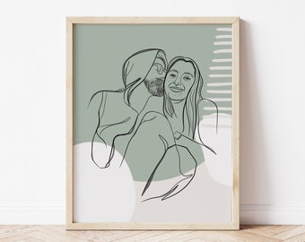 Custom Portrait Couples line drawing,line art,gift for boyfriend, for girlfriend, Valentines, him, her,anniversary, sentimental,digital,boho