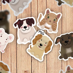Custom Illustrated Pet Sticker, Cartoon Dog sticker, Cat Sticker, Personalized Sticker, simple Dog mom, Pet Portrait Sticker, Pet, painting