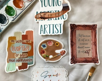 Paquete de pegatinas de artista a prueba de agua, pegatinas de arte, afirmaciones de arte, pegatina de paleta de pintura, pegatina de soporte de artista, artista joven