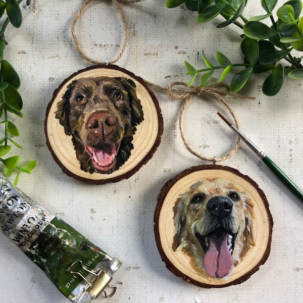 Pet Portrait Ornament Hand Painted, Custom Christmas dog Ornament, Cat wooden ornament, in memory, memorial gift,pet loss dog mom,from photo