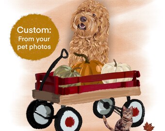 Ritratto di animali domestici autunnali personalizzati, decorazione patch zucca, decorazione autunnale, parete del ringraziamento Arte, Carro, Rustico, Mamma cane, Regalo commemorativo, Perdita di animali domestici, Stagionale
