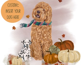 Ritratto di animale domestico autunnale personalizzato, decorazione patch di zucca, decorazione autunnale, arte murale di Halloween, arte del cane di Halloween, mamma del cane, regalo commemorativo, perdita di animali domestici,