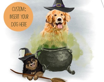Ritratto di animale domestico autunnale personalizzato, decorazione di streghe, decorazione autunnale, arte murale di Halloween, arte del cane di Halloween, mamma del cane, regalo commemorativo, perdita di animali domestici, spettrale,