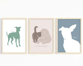 Custom Silhouette Pet Portrait, Dog Color Blocking drawing, Cat Painting, Pet loss, Memorial Gift, Modern Decor, From Photo, Dog mom,