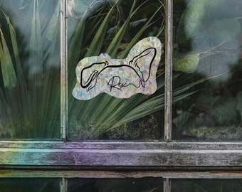 Custom Pet Ear Rainbow Window Cling, Reflection, Sticker, Lineart, Pet Portrait, Memorial, Pet loss, Sympathy, Rainbow Bridge, Grief Gift