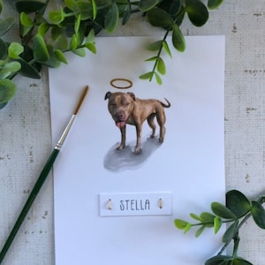 Custom Angel Mirco Watercolor Pet Portrait, Hand painted, miniature watercolor, sympathy gift, pet loss, adoption, dog, cat, Memorial, Halo