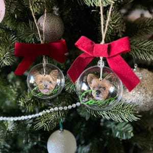 Custom Pet Portrait Ornament, Christmas dog Ornament, Cat ornament, in memory, memorial gift,pet loss, from photo, globe, ribbon, tree