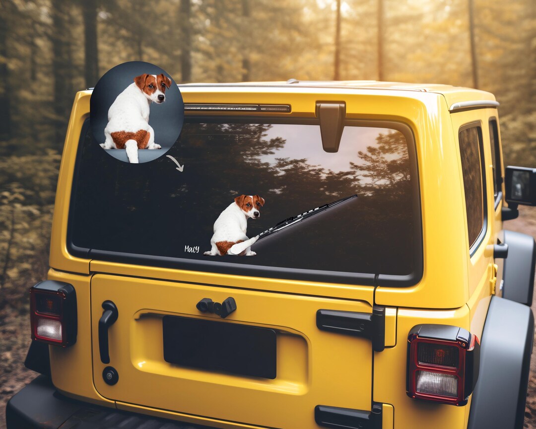 Custom Wagging Pet Portrait Car Decal, Personalized Dog Car Sticker ...