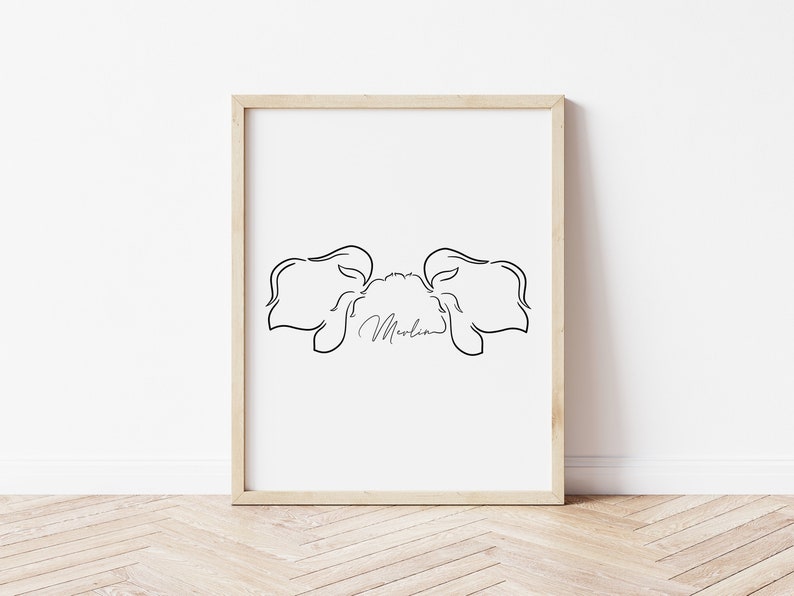 Custom Line Art Pet Ears Portrait, Minimalistic pet portrait, Line Drawing, Pet Loss gift, Memorial gift, Modern, Dog, Cat, Mothers Day Gift image 4