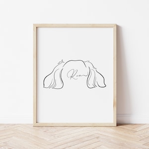 Custom Line Art Pet Ears Portrait, Minimalistic pet portrait, Line Drawing, Pet Loss gift, Memorial gift, Modern, Dog, Cat, Mothers Day Gift image 2