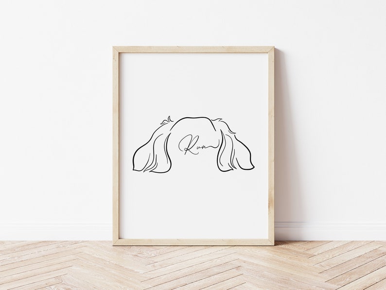 Custom Line Art Pet Ears Portrait, Minimalistic pet portrait, Line Drawing, Pet Loss gift, Memorial gift, Modern, Dog, Cat, Mothers Day Gift image 2