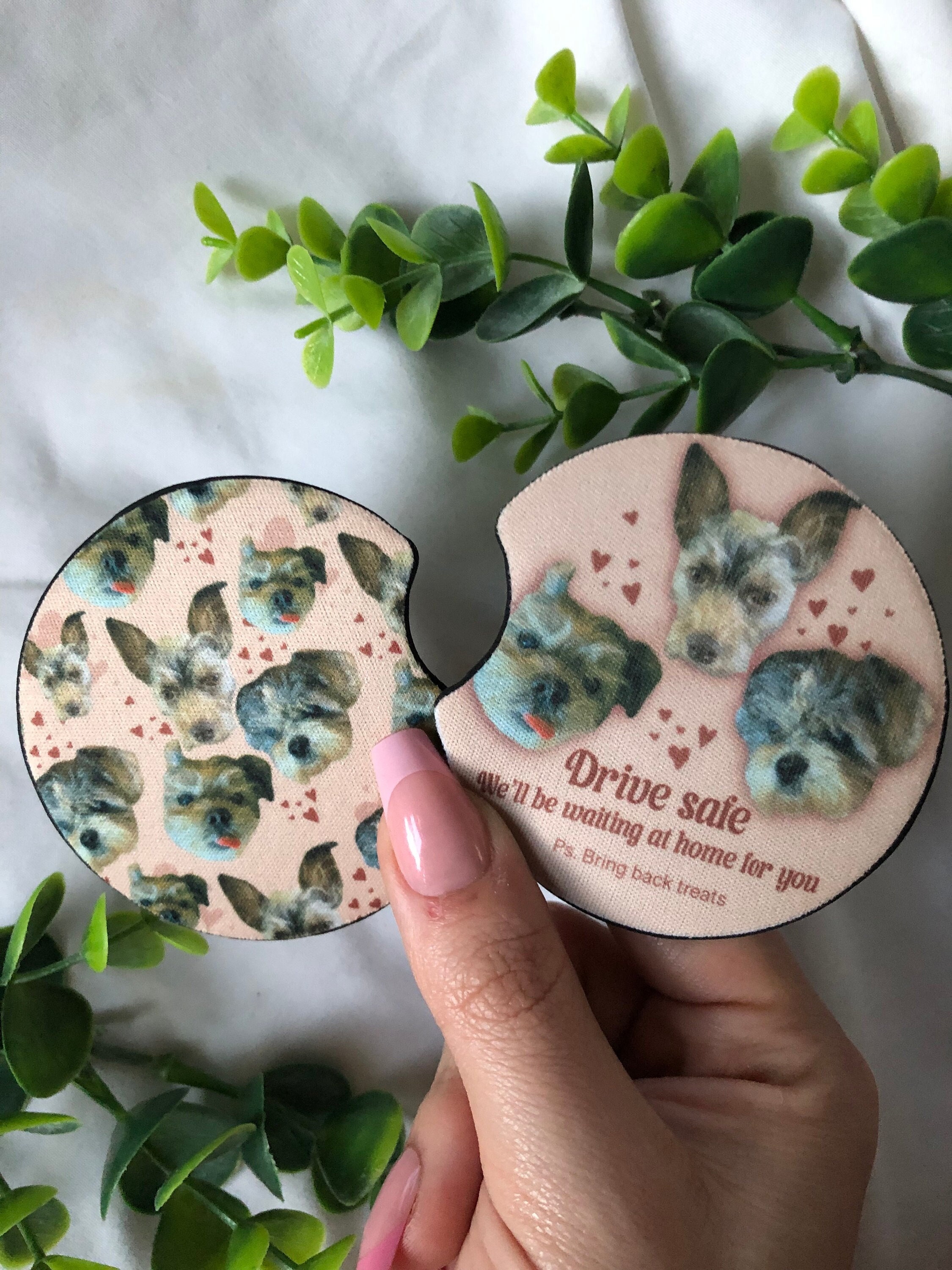 Custom Pet Car Coasters, Set of 2,  Car decor, Car Accessories, Dog, Cat, Dog Mom, For Women, For him, Charm, Memorial gift,cover,From photo