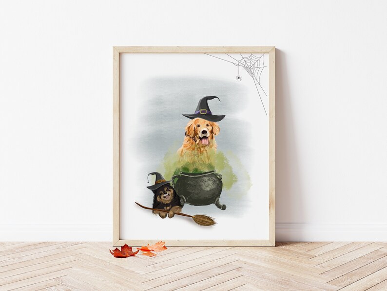Digital Download Halloween Dog Wall Art, Witch Dog Decor, Halloween ...
