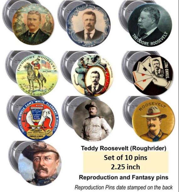Teddy Roosevelt Reproduction Pins Set Of 10 2 1 4 Etsy