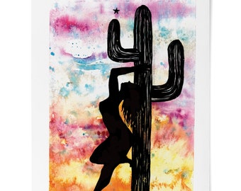 Print, Cactus, Dancer, Woman, Stripper, Saguaro, Watercolor, Desert, Fine Art Print