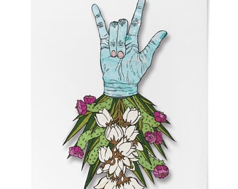 Print, Hand, Cactus, Desert, I Love You, Flowers, Yucca, Veins, Watercolor, Surreal, Fine Art Print