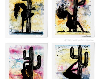 Print, Print Series, Cactus, Dancer, Woman, Stripper, Saguaro, Watercolor, Desert, Fine Art Print