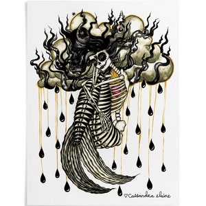 Print, Mermaid, Sirena de Los Muertos, Dia de los Muertos, skeleton, skull, Pretty, Surreal, Fine Art Print