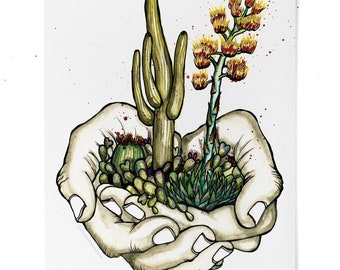 Print, Cactus, Unique, Surreal, Desert, Hands, Yucca, Love, Saguaro, Fine Art Print