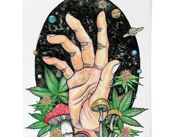 Print, Mushroom, 420, Cannabis, Weed, Outer Space, Planets, Psychedelic, Shroom, 4:20, 4/20, Unique, Surreal, Fine Art Print