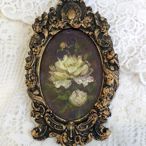 Pintura de peonías, decoración de pared con un toque melancólico, pintura al óleo floral, arte de estilo vintage, regalo para el hogar, arte de pared de galería enmarcado, pintura original