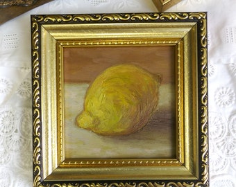 Lemon Small Painting,Framed Artwork,Kitchen Wall Art,Oil Painting,Gift Housewarming,Kitchen Still Life,Original Painting