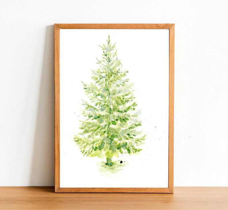 Pine Tree Watercolor Art Print Christmas Tree Wall Art Pine Etsy