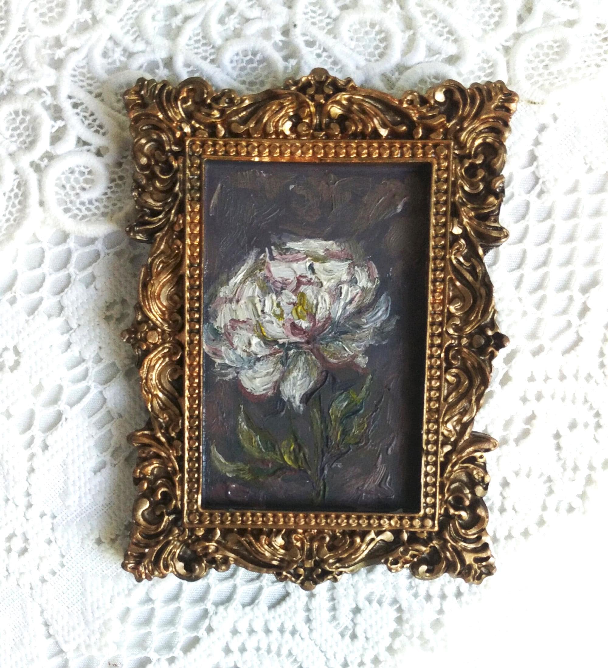 Peony Original Art,Framed Painting,Vintage Style Art,Floral Oil Painting,Moody Still Life,Gift Wall Art
