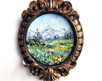 Scottish Landscape, Oil Painting, Miniature Original Art, Cottagecore Wall Decor,Vintage Style Artwork