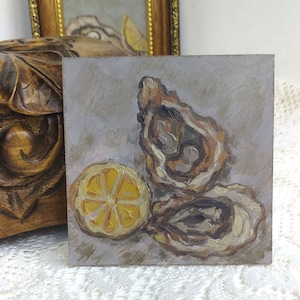Oyster Oil Painting: Still Life Kitchen Art (4x4 inches)