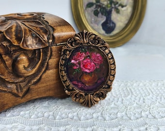 Floral Oil Painting,Red Peony,Miniature Art,Framed Wall Decor,Gift for Birthday,Vintage Style Art