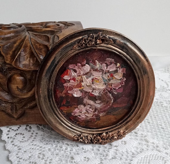 Floral Oil Painting  Vintage Style Art  Peony Painting  Moody Wall Decor