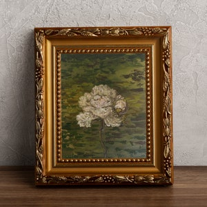 Peinture à l'huile pivoine Style vintage Art pivoine blanche Français décor chambre à coucher peinture originale cadeau de pendaison de crémaillère peinture de fleurs image 1