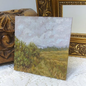 Pintura a óleo de campo, Arte em miniatura, Paisagem campestre, Pintura original, Arte de parede de fazenda, Pintura para presente, Arte sem moldura