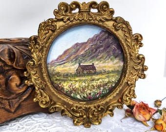 Scottish Highlands, Oil Painting, Cottage Landscape, Original Framed, Miniature Art