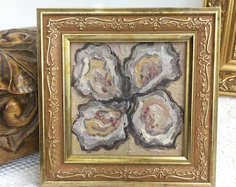 Oysters Oil Painting: Framed Kitchen Wall Art, Vintage Style Origginal Art