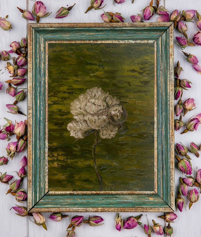 Peinture à l'huile pivoine Style vintage Art pivoine blanche Français décor chambre à coucher peinture originale cadeau de pendaison de crémaillère peinture de fleurs image 10