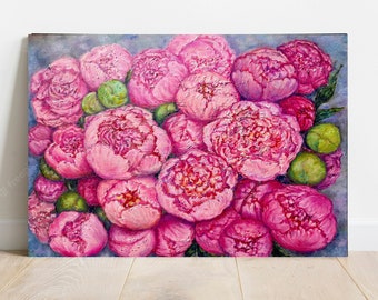 Peony Oil Painting Impressionist Art Pink Flowers Canvas Painting Peonies Wall Art Original Painting Handmade Gift