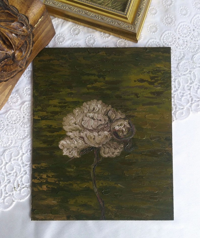 Peinture à l'huile pivoine Style vintage Art pivoine blanche Français décor chambre à coucher peinture originale cadeau de pendaison de crémaillère peinture de fleurs image 2