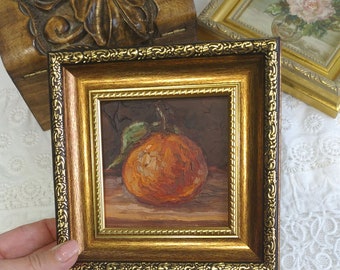 Vintage Mandarin, Oil Painting, Framed Citrus Still Life, Traditional Fruit Art, Kitchen Decor