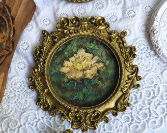 Rose Oil Painting, in Vintage Frame,Floral Artwork,Cottagecore Wall Decor