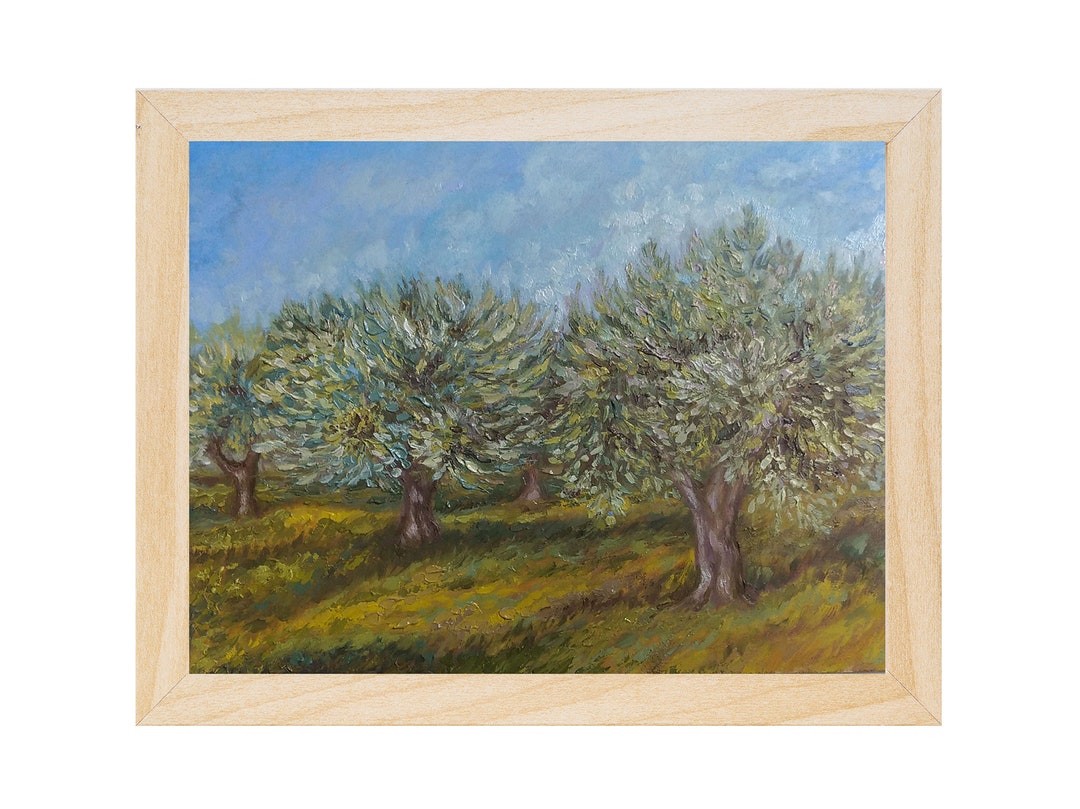 Tableau Décoratif à L'Huile - Style Olivier & Sauge Vert Sourd - Impression Sur Toile Tendue - Neuf